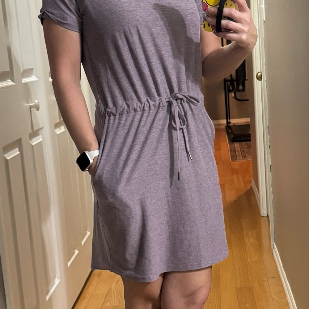 Kyodan Gray and Purple Mini Dress Short Sleeve Crew Neck